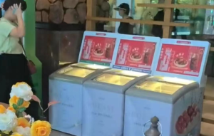 浙江盎撒集团在平阳投放了将近200台名为吉吉鲜的无人自助冰柜